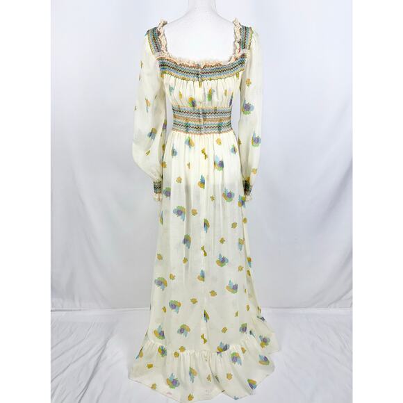 I.Magnin Women's Vintage 70's Floral Peasant Smocked Maxi Dress Size 12 - Picture 7 of 16